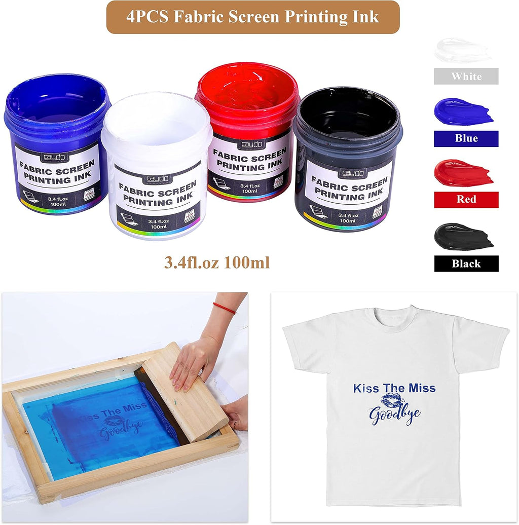 46 Pieces Screen Printing Kit with 4 Color Screen Printing Ink, 2 Size Screen Printing Frame and Squeegees for Screen