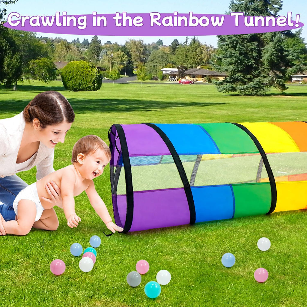 Kids Play Tunnel for Toddlers, Large 21" Colorful Rainbow | Pop Up Crawl Tunnel Tent for Baby or Pet with Breathable