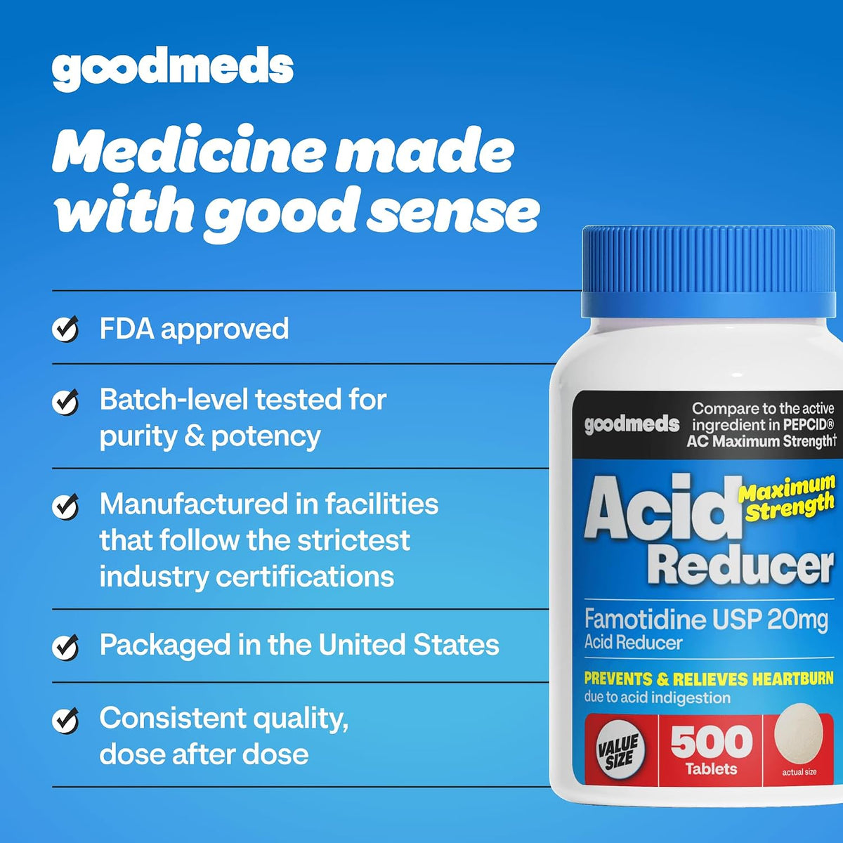 Heartburn Relief | Famotidine USP 20mg Acid Reducer | 500 Count