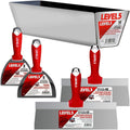 Drywall Finishing Hand Tool Kit | 5, 6 Inch Joint Knives, 10, 12 Inch Taping Knives, 14 Inch Mud Pan | Stainless