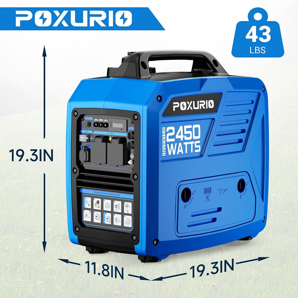 2450-Watt Portable Inverter Generator for Home Use, Super Quiet Small 120V Gas Generator for Camping, 1.6 Gallon Gas