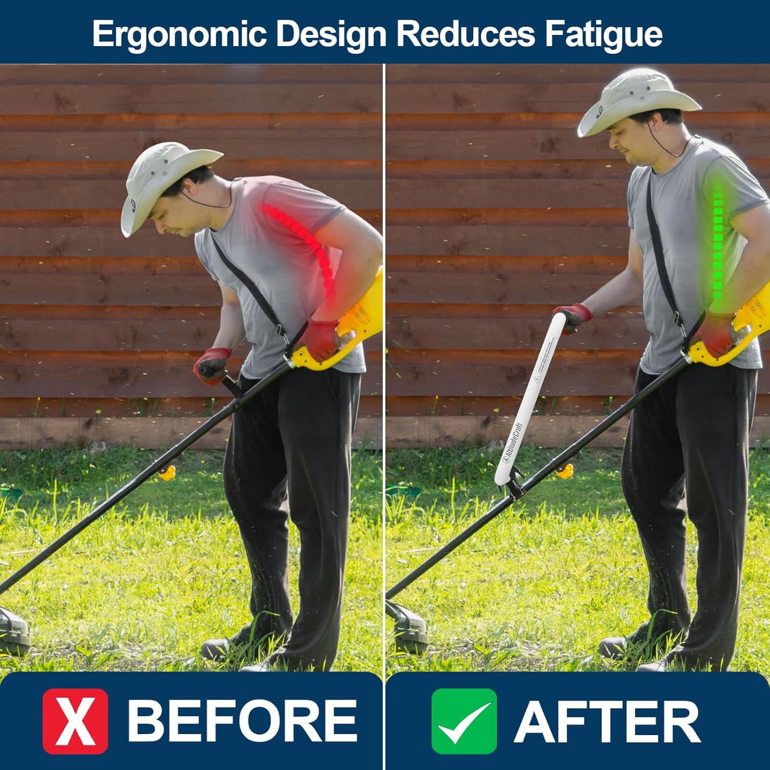 Patented Weed Eater Handle Extension, Ergonomic Back Saver String Trimmer Handle Grip, Aircraft-Grade Aluminum