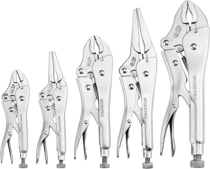 5-Piece Locking Pliers Set, Pliers Tool Set, Vice Grips with Chrome-vanadium Steel, 5/7/10 inch Curved Jaw Pliers