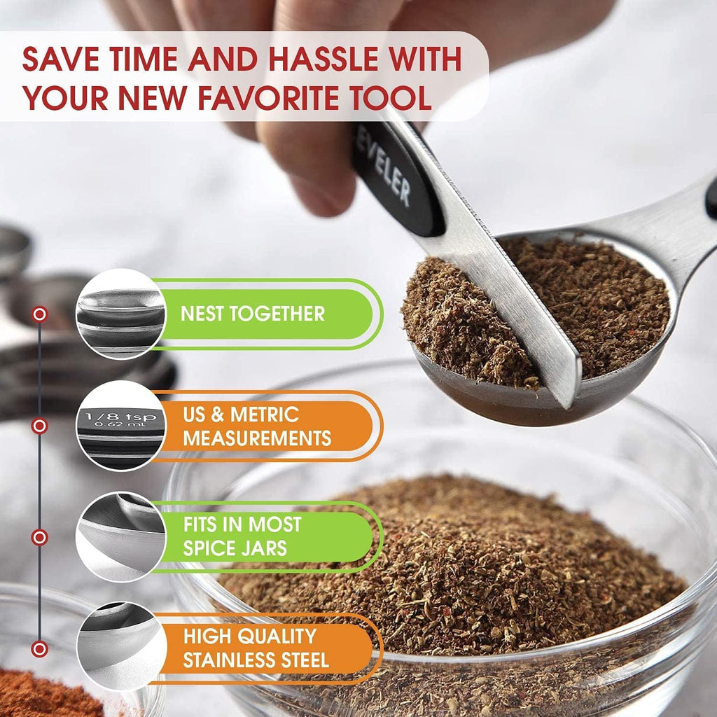 Magnetic Measuring Cups and Spoons Set, N52 Magnetic spoons Nesting Design, 304 Stainless Steel measuring cups, BPA