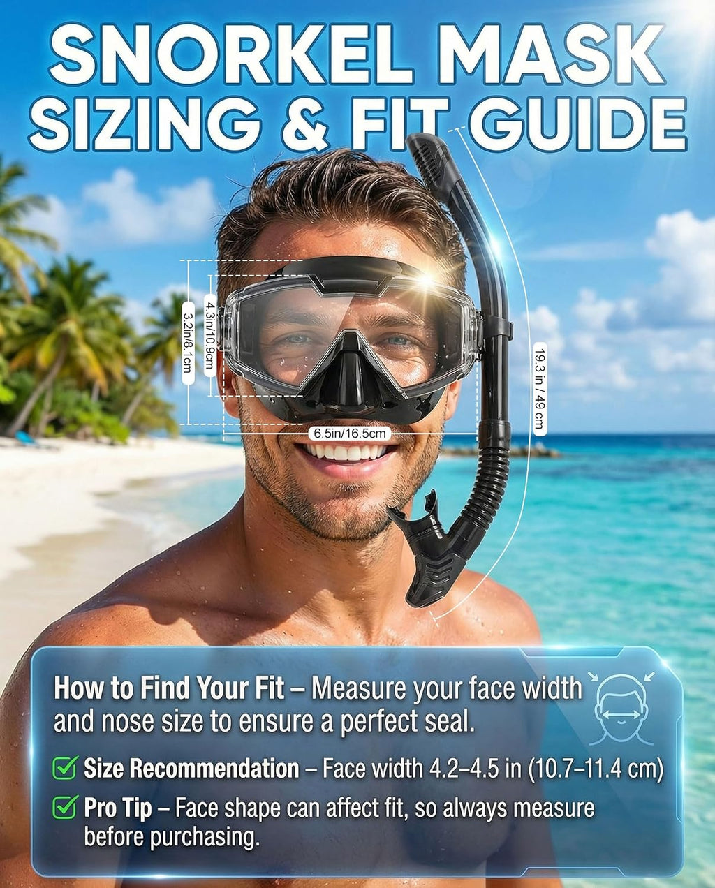 Snorkel Set for Adults, Snorkel Mask with Dry Snorkel, 180° Panoramic Anti-Fog and Anti-Leak, Diving Mask for