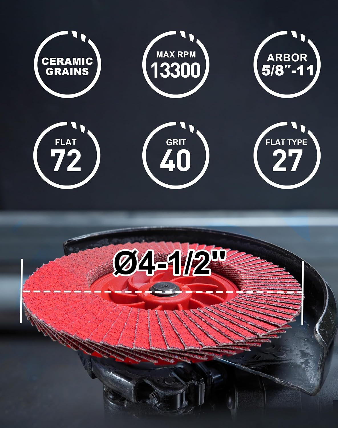 Ceramic Flap Discs 40 Grit, 4-1/2 x 7/8-Inch, Type 27, 5-Pack | 40 Grit, Ceramic Abrasive, Trimmable Discs