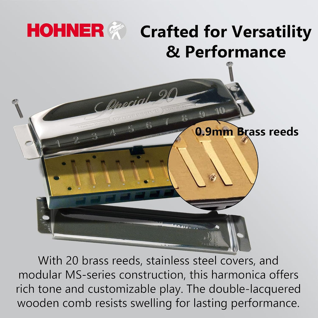 Special 20 Harmonica - Key of C Bundle with Zip Case, Instructional Manual, and Austin Bazaar Polishing Cloth