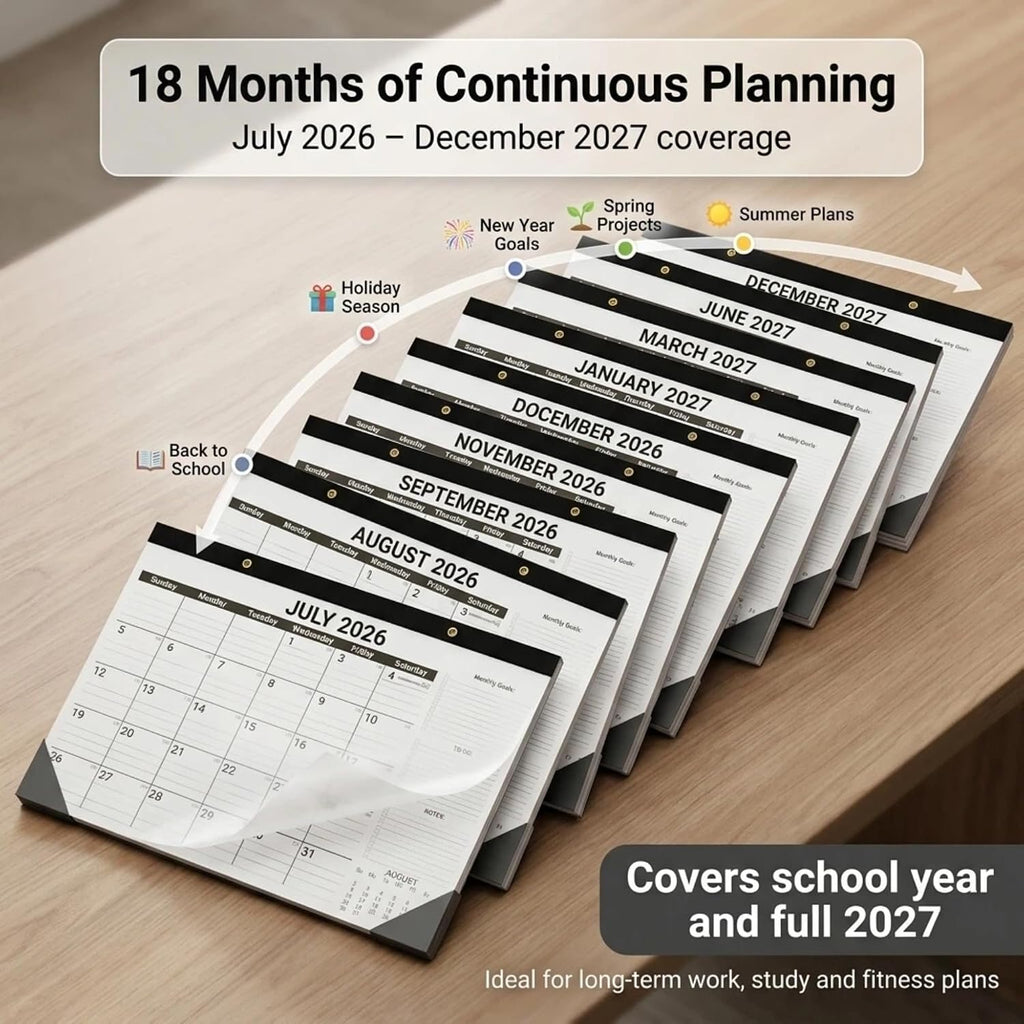 Versatile Desk Calendar 2026-2027 - 18 Month Wall & Desktop Planner (July 2026 - Dec 2027), 17" x 12" Large Monthly