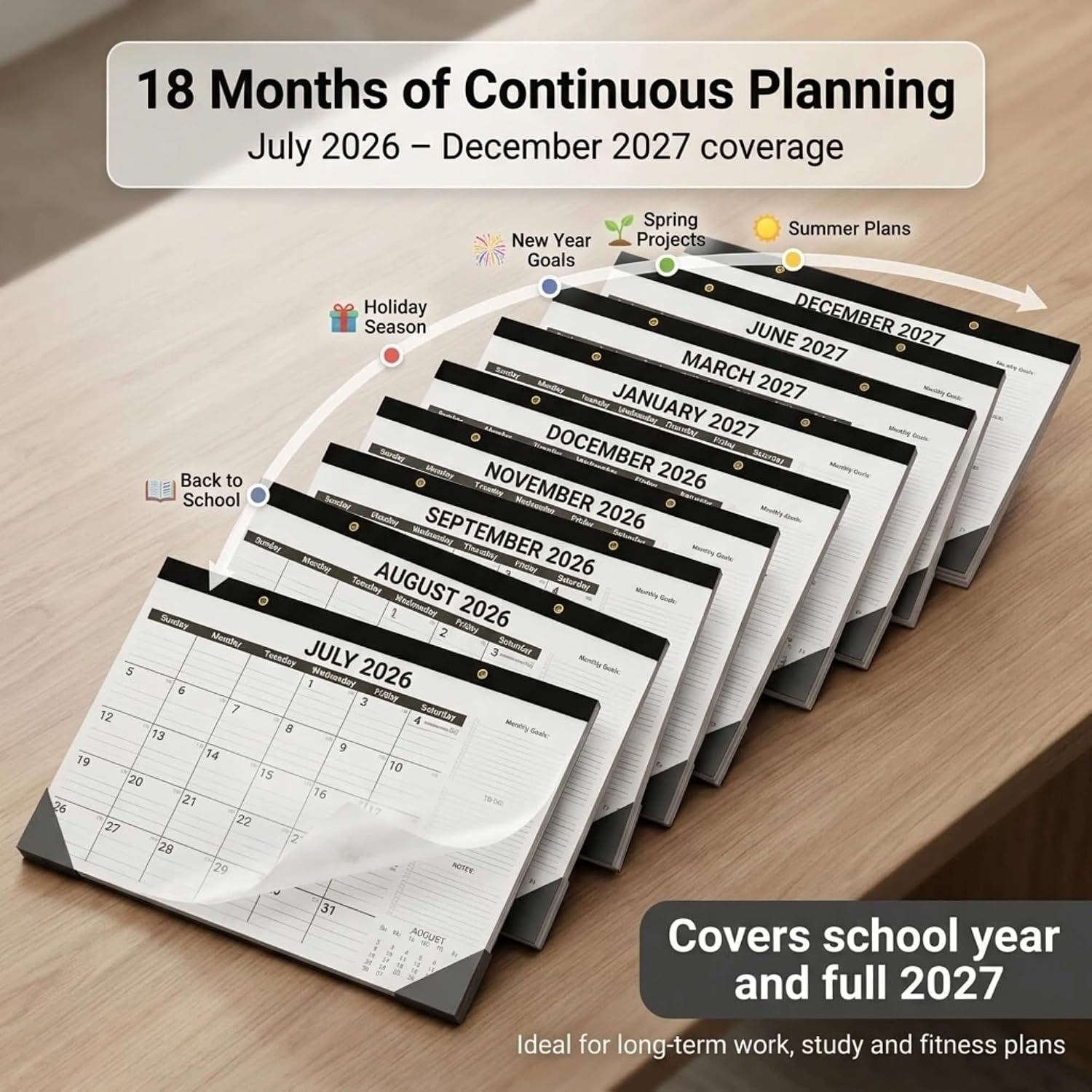 Versatile Desk Calendar 2026-2027 - 18 Month Wall & Desktop Planner (July 2026 - Dec 2027), 17" x 12" Large Monthly