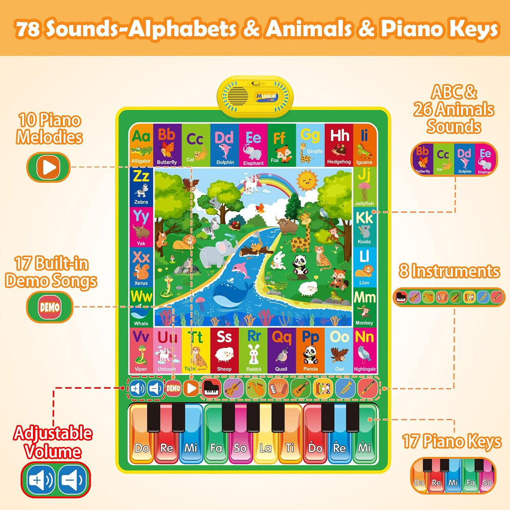 Baby Toys for 1 Year Old Gifts: 3 in 1 Alphabet Animal Piano Music Play Mat | Toddler Toys Age 1-3 Musical Toy 12-18