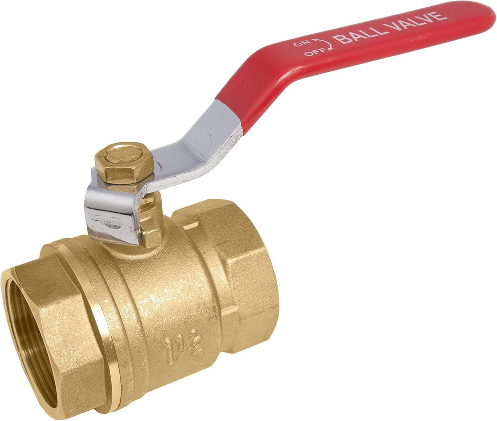 1-1/2" Brass Ball Valve - Standard Port 400WOG, w/Red Handle #CBVBR150UPD
