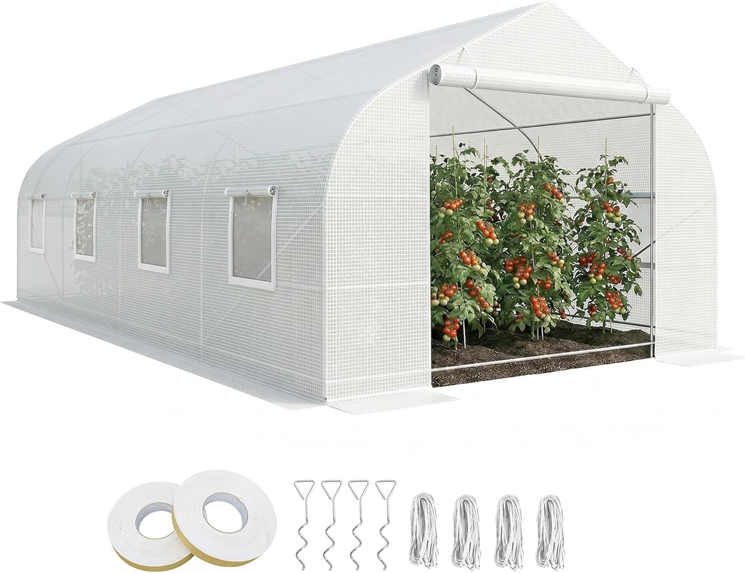20 x 10 x 7 ft Outdoor Walk-in Greenhouse Zippered Door White | Tunnel Green House, Roll-up Windows, PE Cover, Heavy