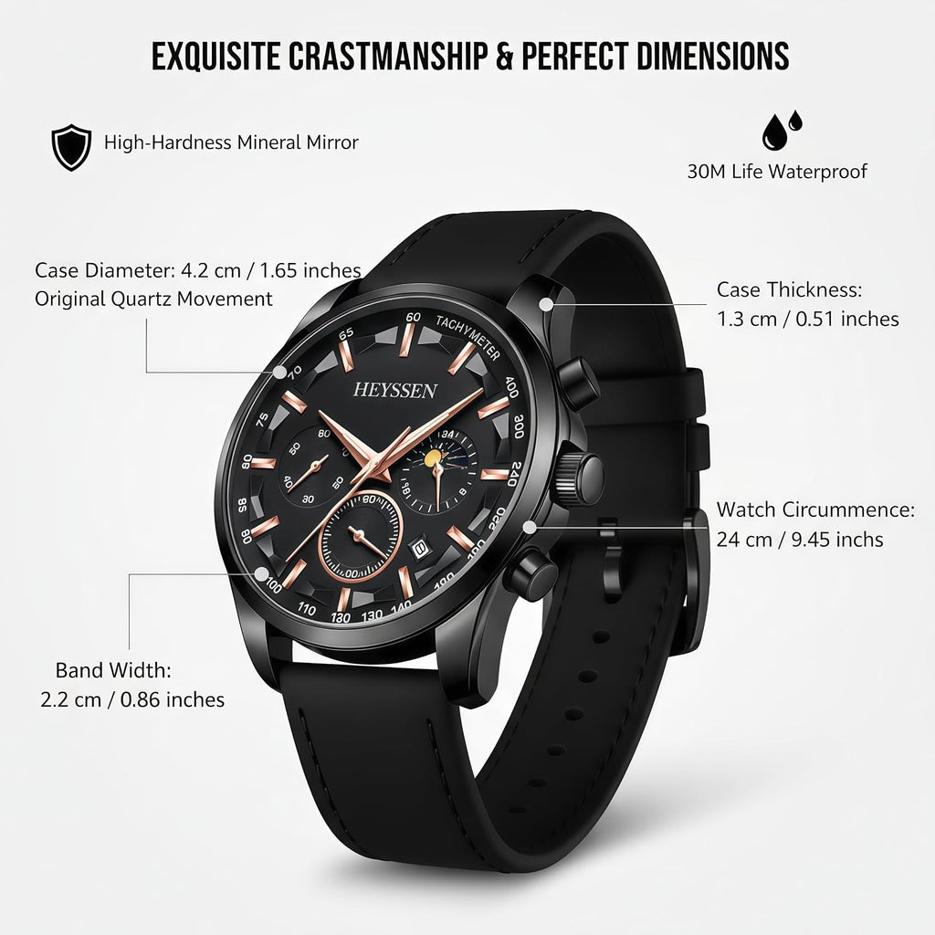 Watches for Men Chronograph Analog Luminous Quartz Watch Blue Black Luxury Genuine Leather Mens Watches Business