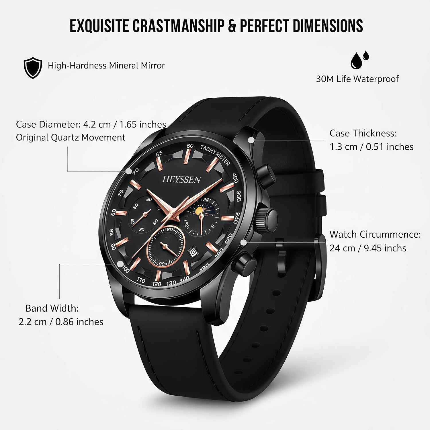 Watches for Men Chronograph Analog Luminous Quartz Watch Blue Black Luxury Genuine Leather Mens Watches Business