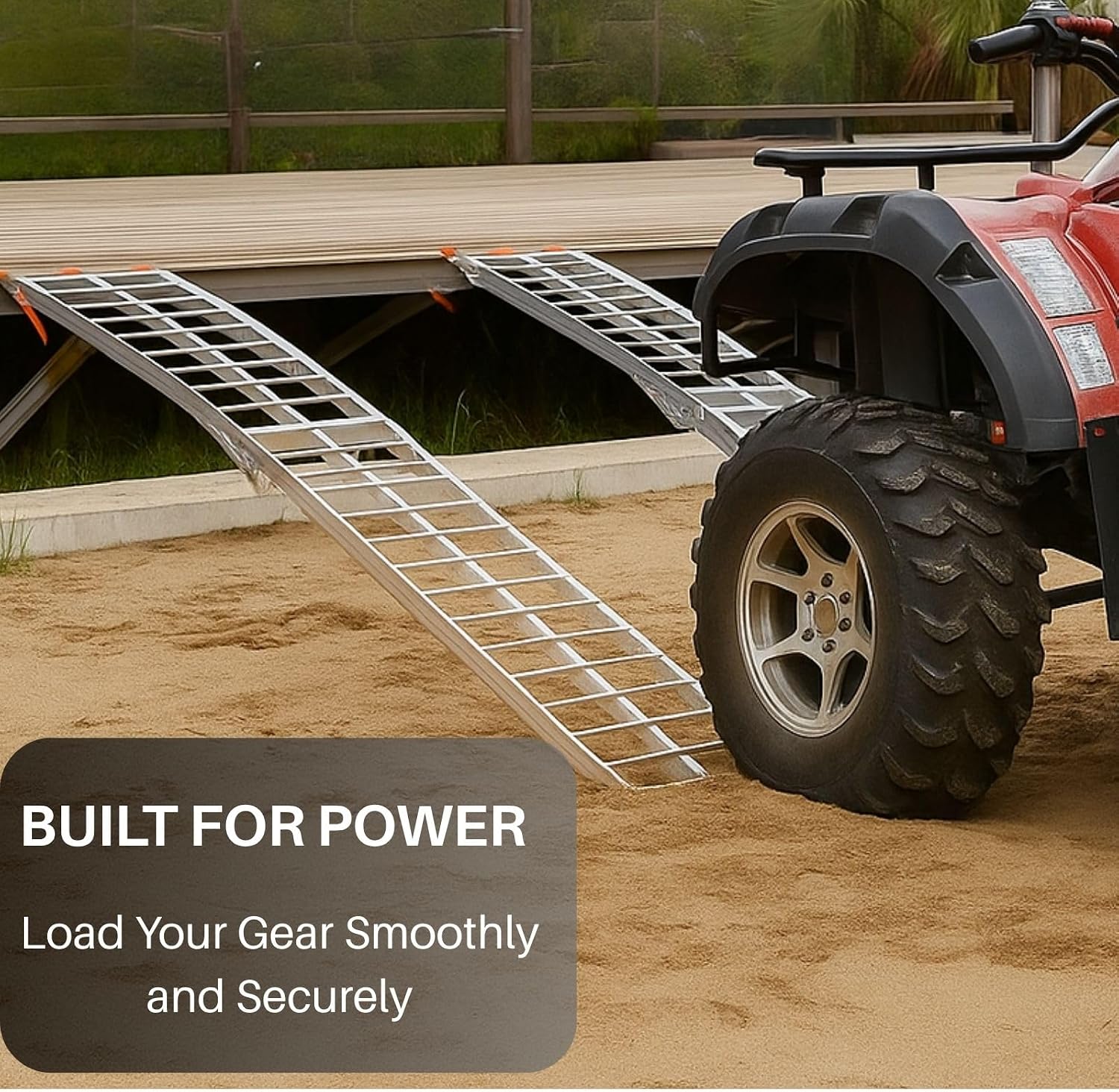 ATV Ramps for Pickup Trucks, 7.5 ft Folding Aluminum Truck Ramps 2 Pack, Crossbar Rungs Traction, Rubber-Tipped