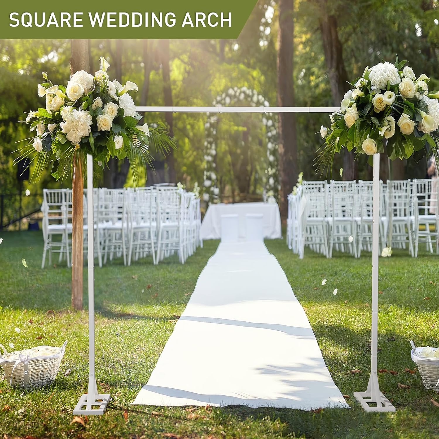 8.2FT Backdrop Stand, Square Wedding Arch & Balloon Stand, White