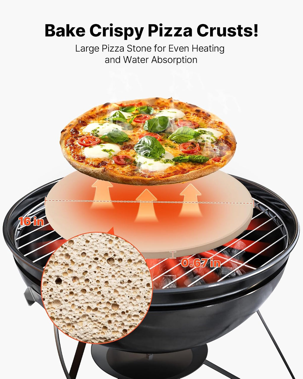 Pizza Stone, 16 in Round Pizza Stone, 0.67" Thick Extra Large Baking-Stone with Rack Stand, 1450℉ Heat-Resistant