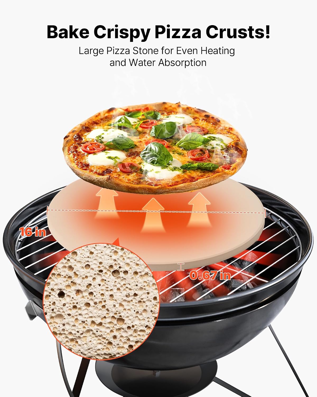 Pizza Stone, 16 in Round Pizza Stone, 0.67" Thick Extra Large Baking-Stone with Rack Stand, 1450℉ Heat-Resistant