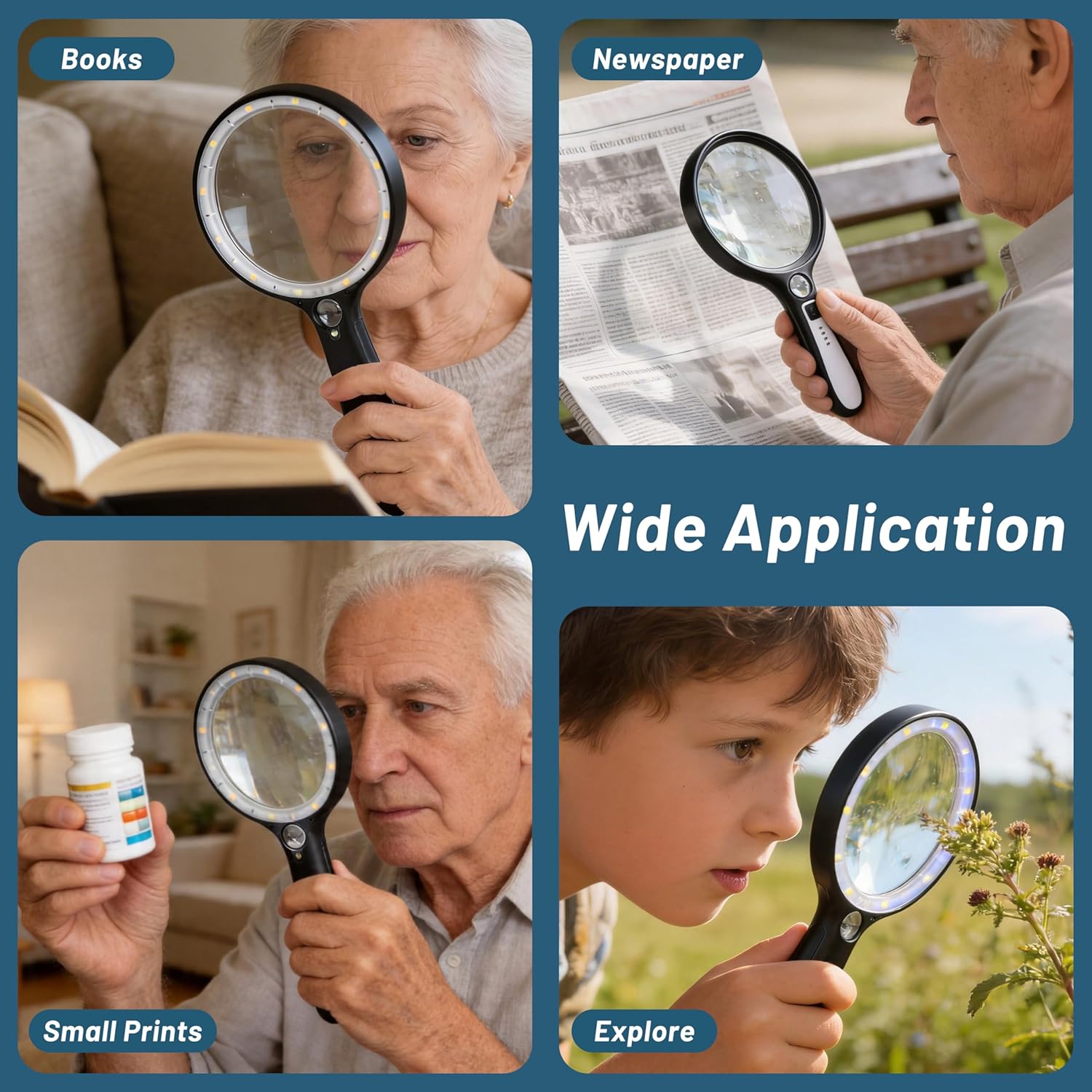 Large Magnifying Glass with Light: 10X 30X 5IN Lighted Handheld Magnifier with 13 LED Lights 3 Modes, 1150mAh