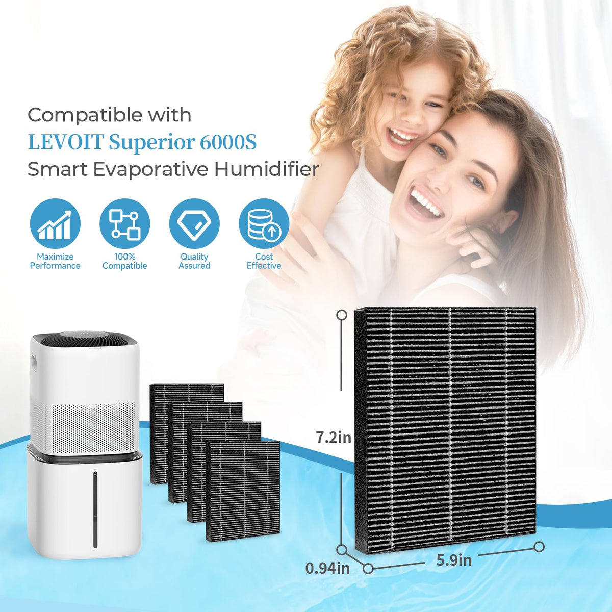 8-Pack 6000S Replacement Filter, Compatible with LEVOIT Superior 6000S Smart Evaporative Humidifier, Part