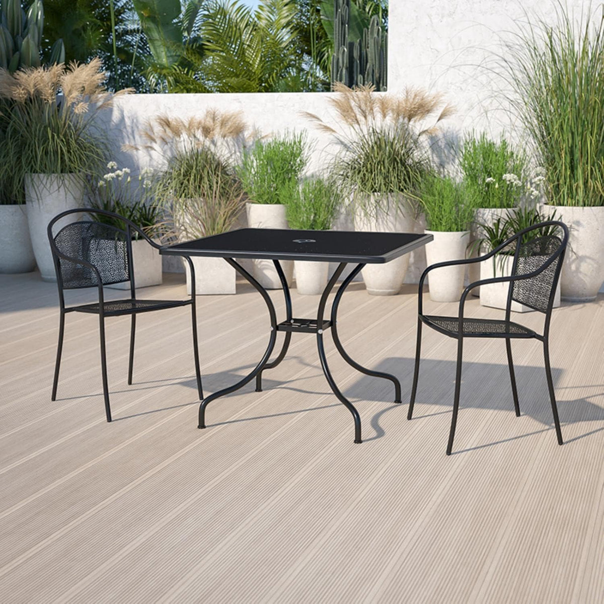 35.5" Square Patio Table with Umbrella Hole, Black