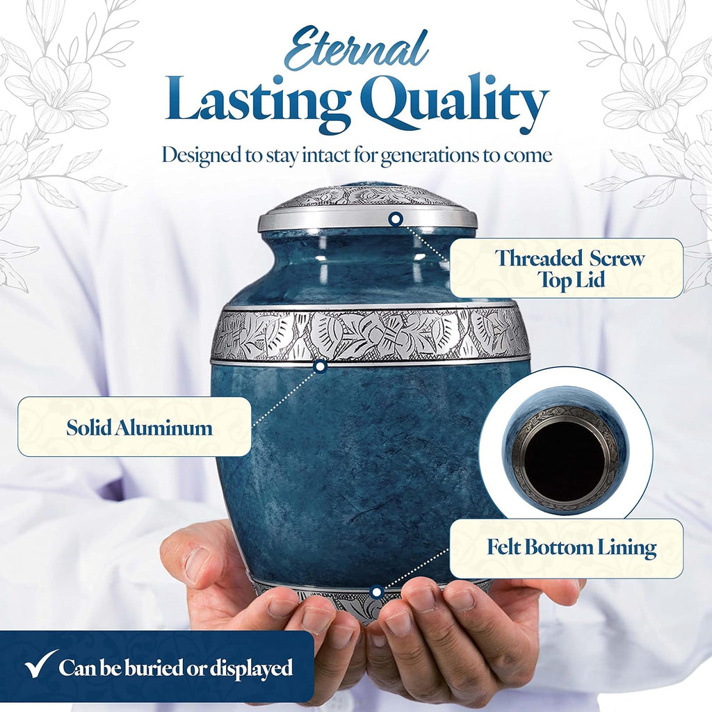 Cremation Urn for Adult Human Ashes - Funeral Memorial - (Blue - 10" x 7")