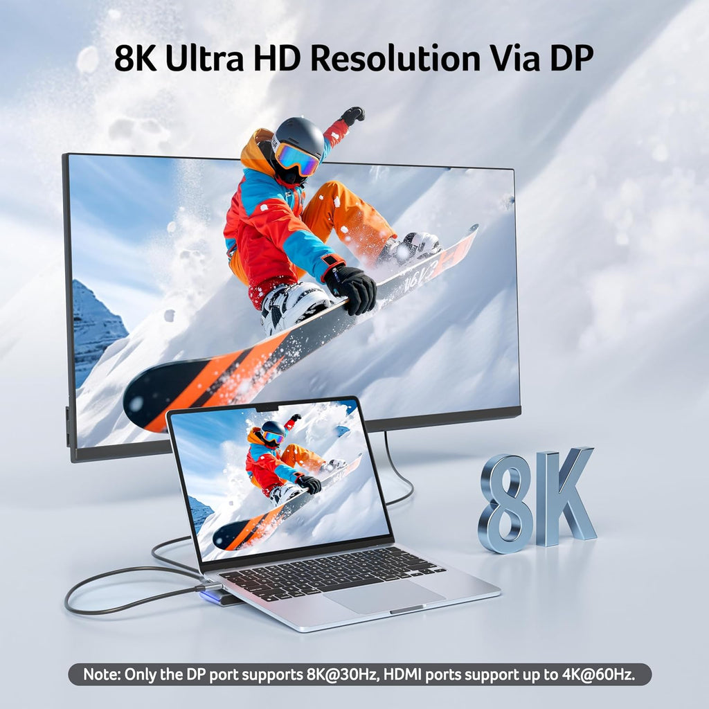 Docking Station 3 Monitors, 11-in-1 Laptop Docking Station Stand with DP 8K + Dual HDMI 4K@60Hz, Ethernet, 10Gbps