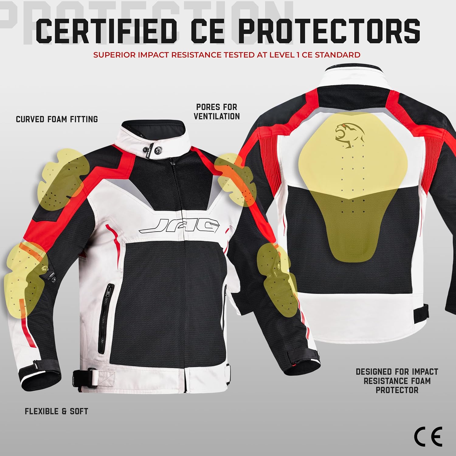 JAG Mesh Motorcycle Jacket with Armor, High Visibility Men's Riding Jacket | CE Level 1 Armor, Breathable Mesh Summer