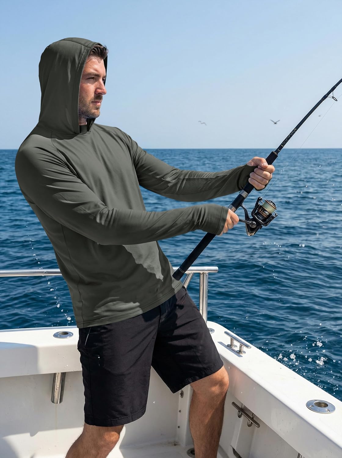 Men's UV Hoodies Long Sleeve Sun Rash Guard Fishing Swim Shirts | Long Sleeve, Fishing Shirts, Sun Protection, Dry