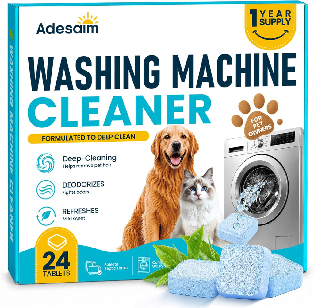 Washing Machine Cleaner Tablets for Pet Owners, Odor Remover, 24 Count