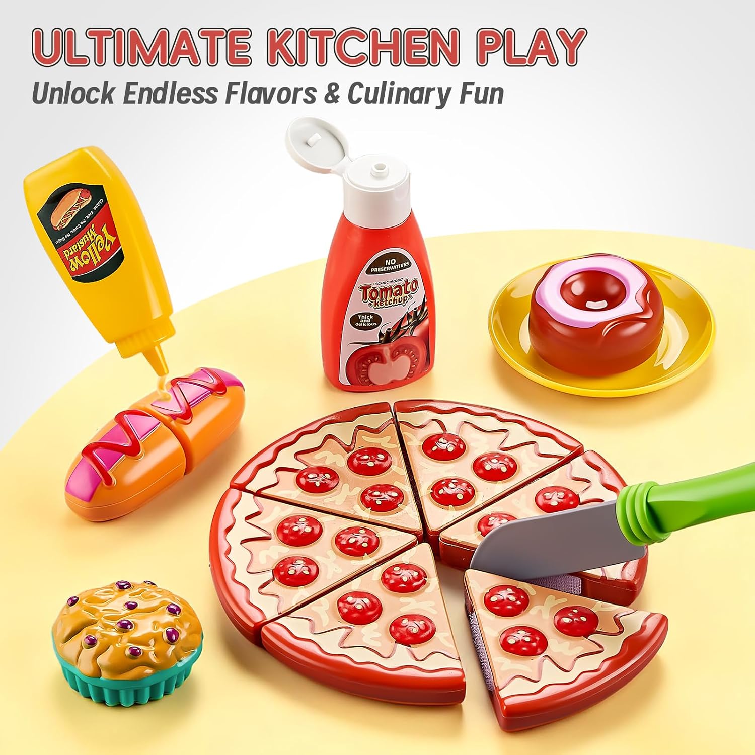 Play Kitchen Accessories, Large Stainless Steel Toddler Cooking Set, Kids Kitchen Playset with Cutting Play Food