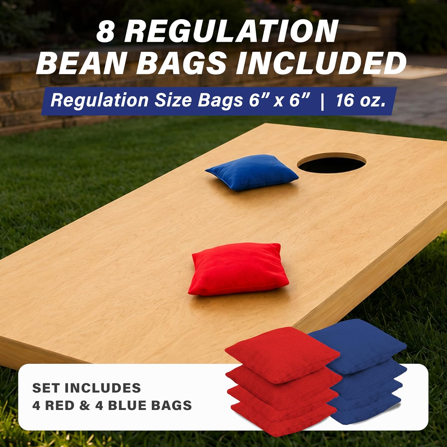 Solid Wood Premium Cornhole Sets - Choose 4 x 2 ft or 3 x 2 ft - Game Boards Include Set of 8 Cornhole Toss Bags