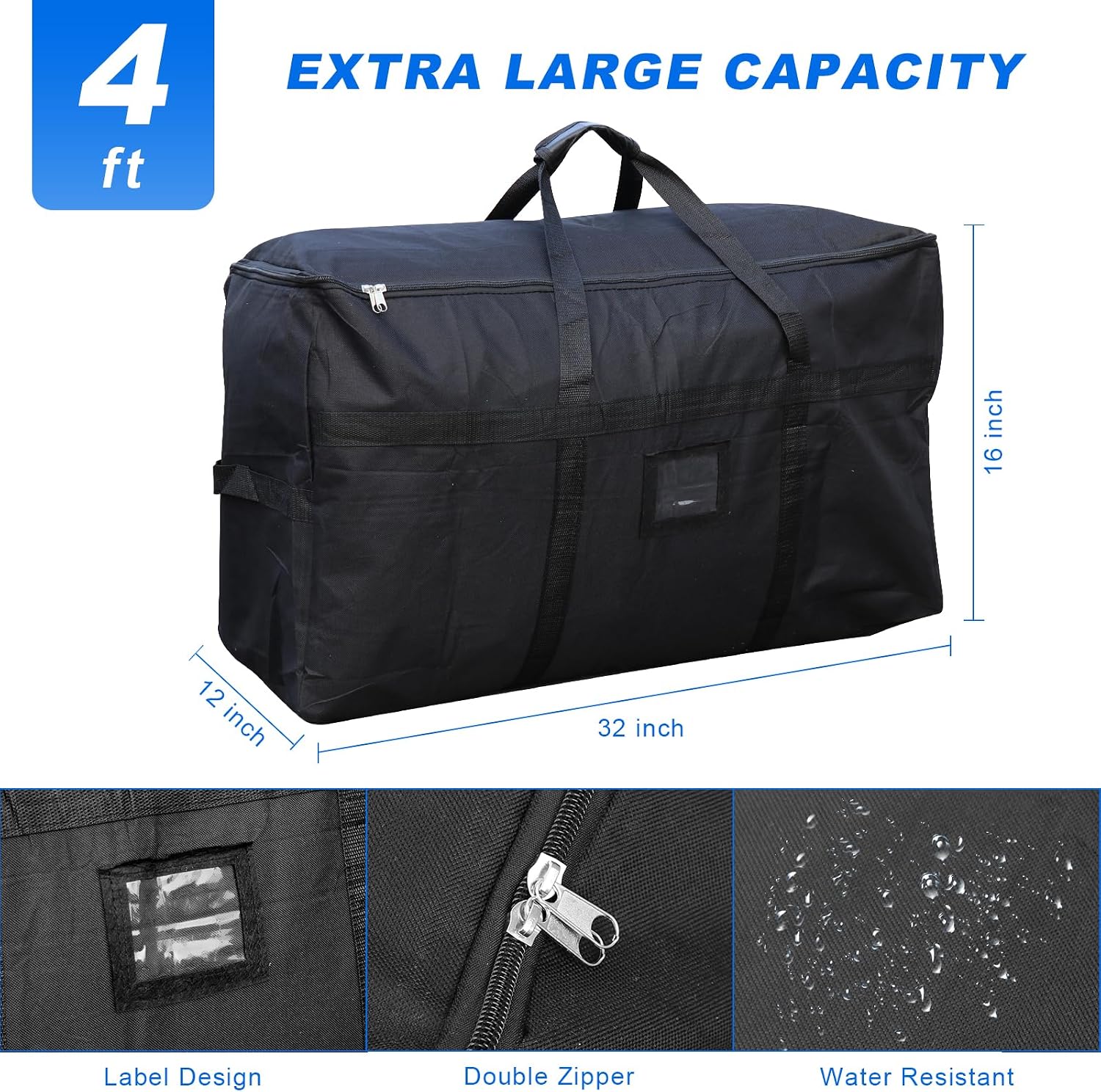 Christmas Tree Storage Bag 4 FT Heavy Duty Storage Tote | Waterproof Christmas tree storage bag (32×12×16in) Dual