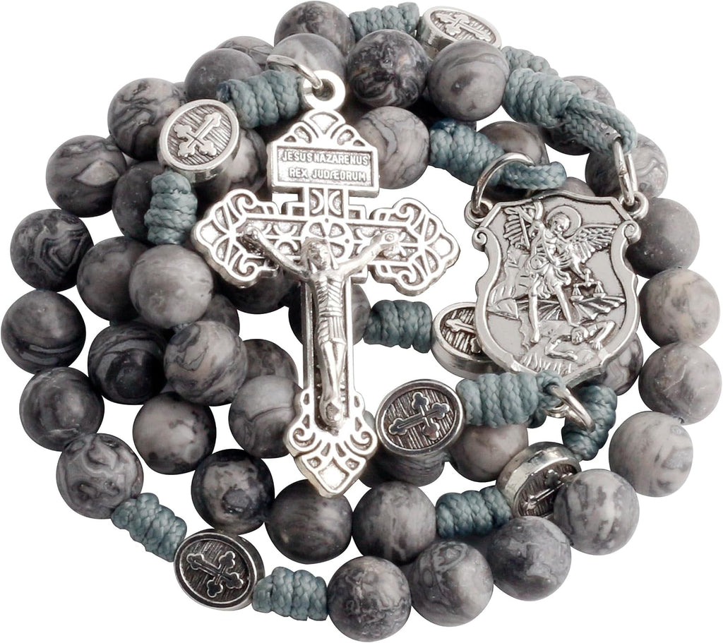 Natural Stone Beads Catholic Paracord Rosary with Gift Bag for Men