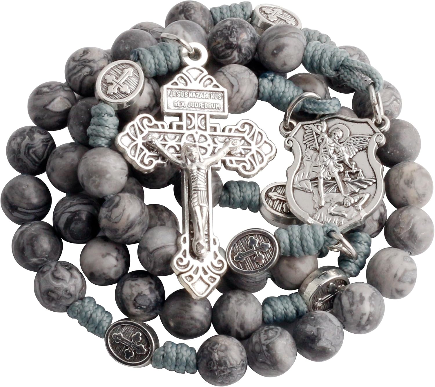Natural Stone Beads Catholic Paracord Rosary with Gift Bag for Men