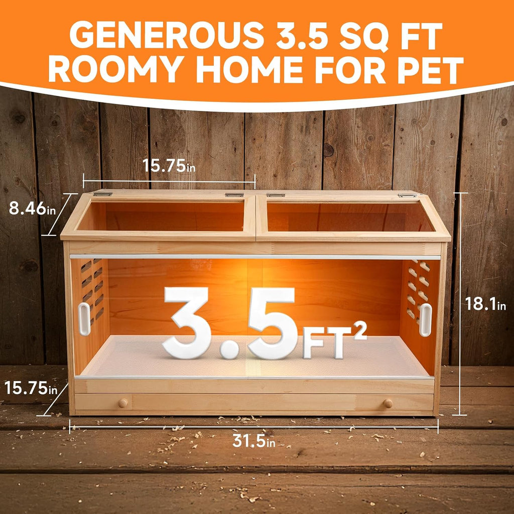 Large Wooden Chick Brooder Box with Drawers, 3 Heat Lamps and Thermostat