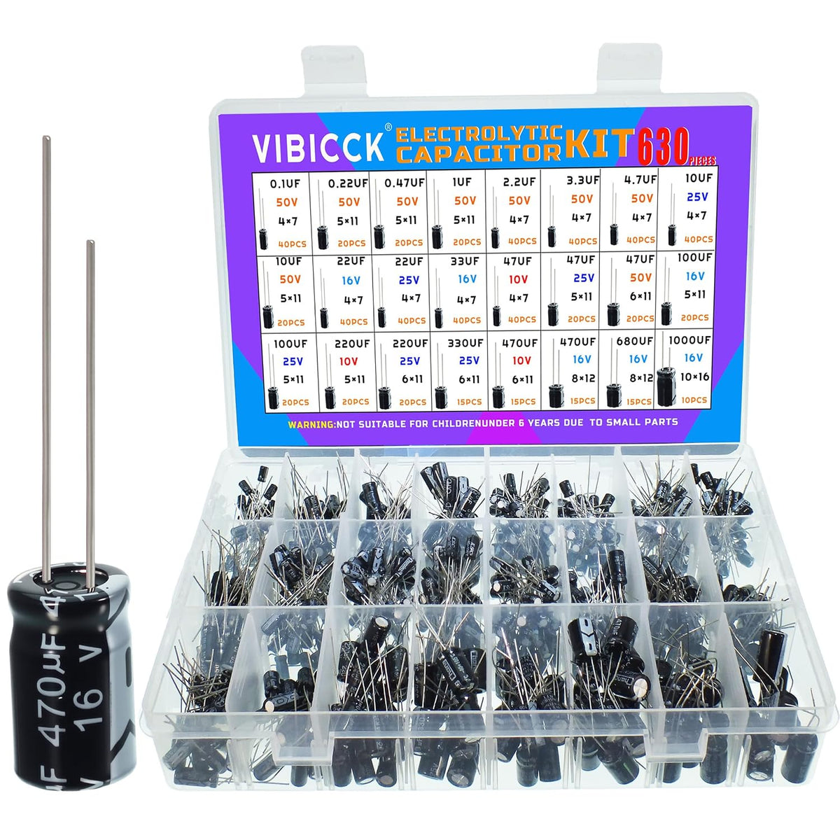 630pcs, 24 Value Electrolytic Flux Capacitor Assortment Kit