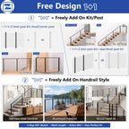 42" Modular Cable Railing Corner Post for Deck Porch, T-drilled