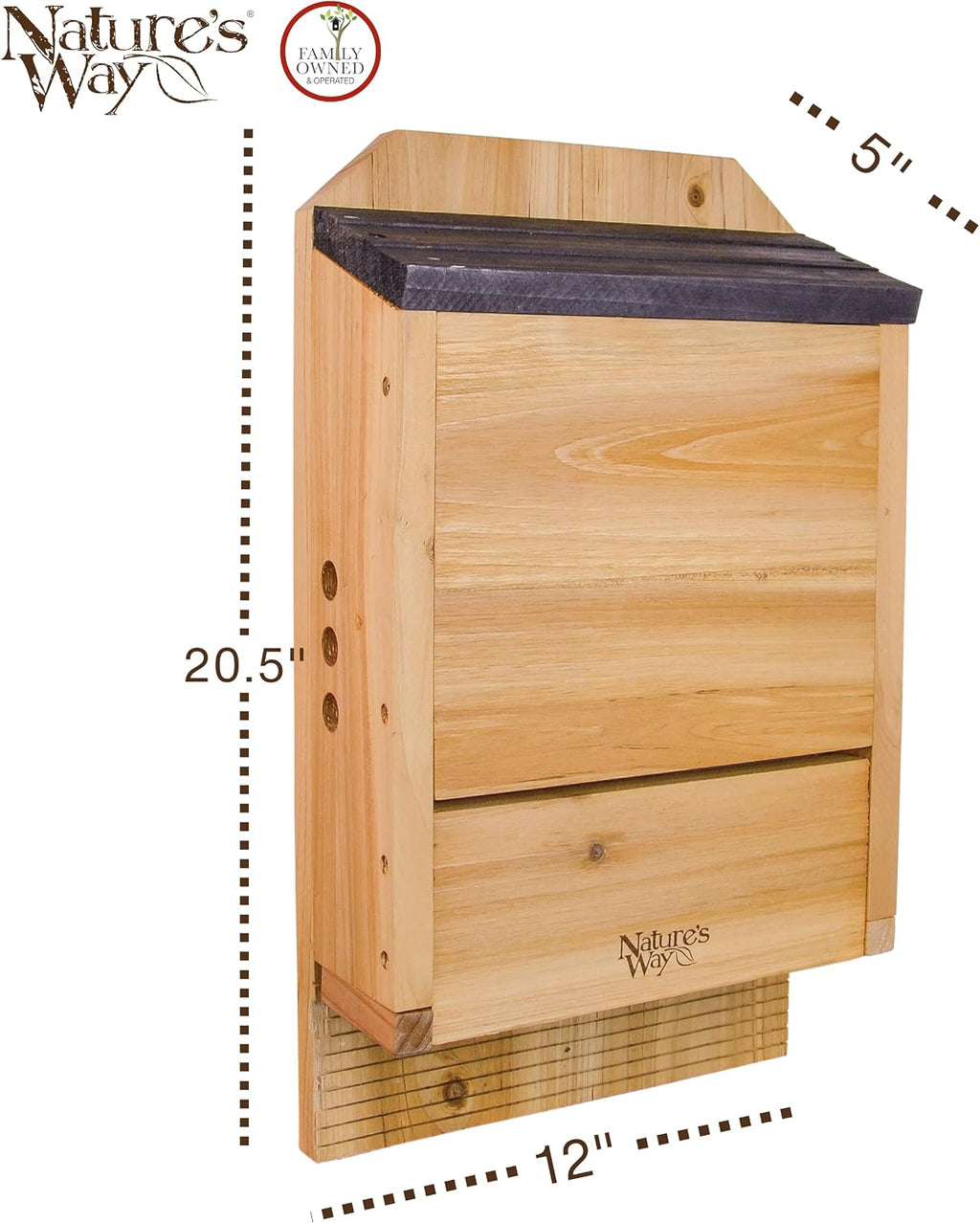 Bird Products CWH6 Triple Chamber Cedar Bat House, 20.5" x 12" x 5"