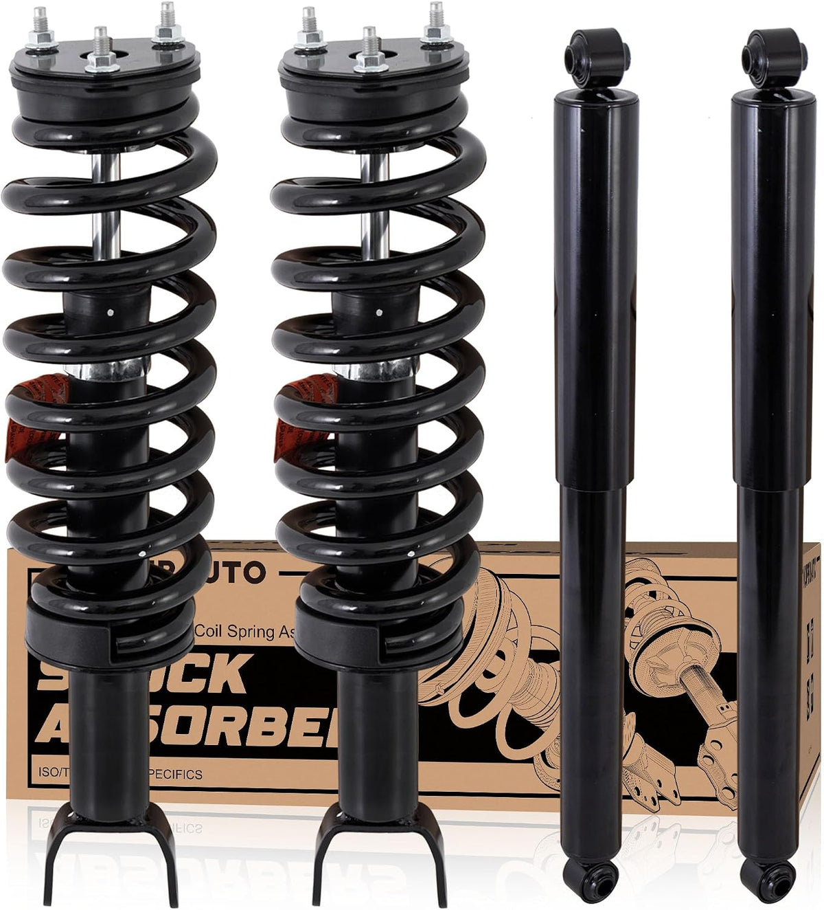 KUIPERAUTO Front+Rear Strut Shocks Assembly Compatible with 2006 2007 2008 Dodge Ram 1500 (4WD 5-Lug Wheel Models Only)