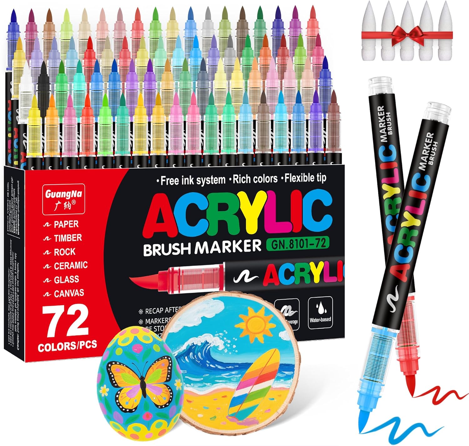 Acrylic Paint Markers Brush Tip, 72 Vivid Colors with Direct-Liquid Ink Control System, Professional-Grade Paint Pen