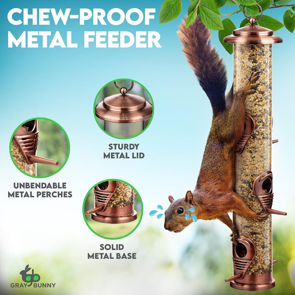 Squirrel Proof Bird Feeders for Outdoors 6 Port Metal Tube