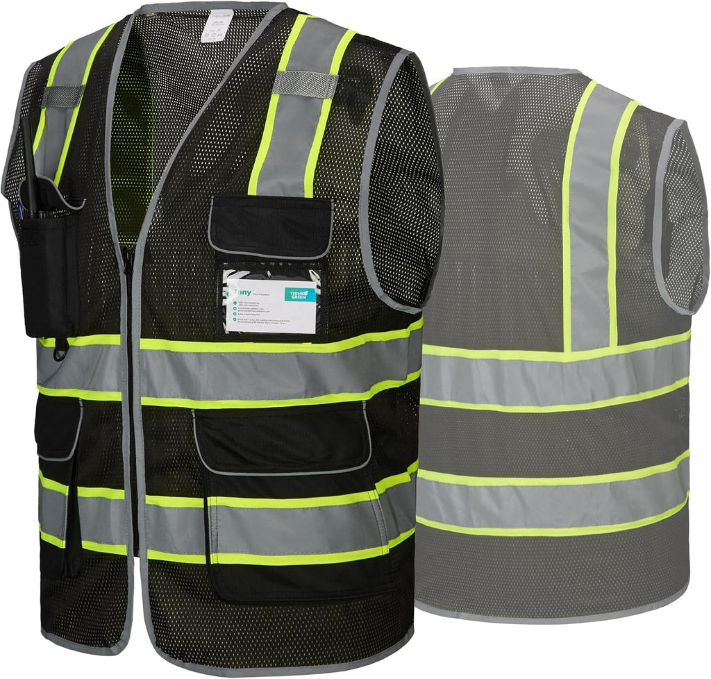 9 Pockets Reflective Mesh Safety Vest for Men, Hi-vis Work Vest for Construction, Class 2 ANSI Standard, Orange