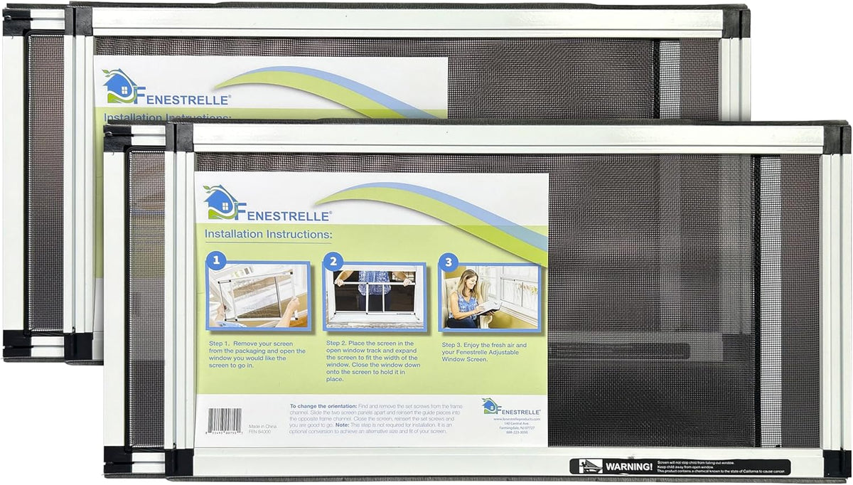 Expandable Window Screen, 10″ H × 19″–36″ W Horizontal, 2-Pack