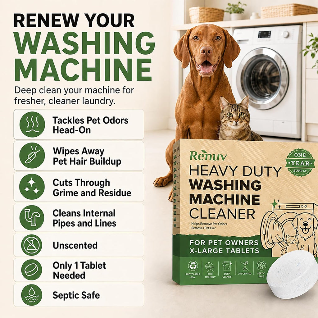 Heavy Duty Washing Machine Cleaner For Pet Owners, 12 XL Tablets