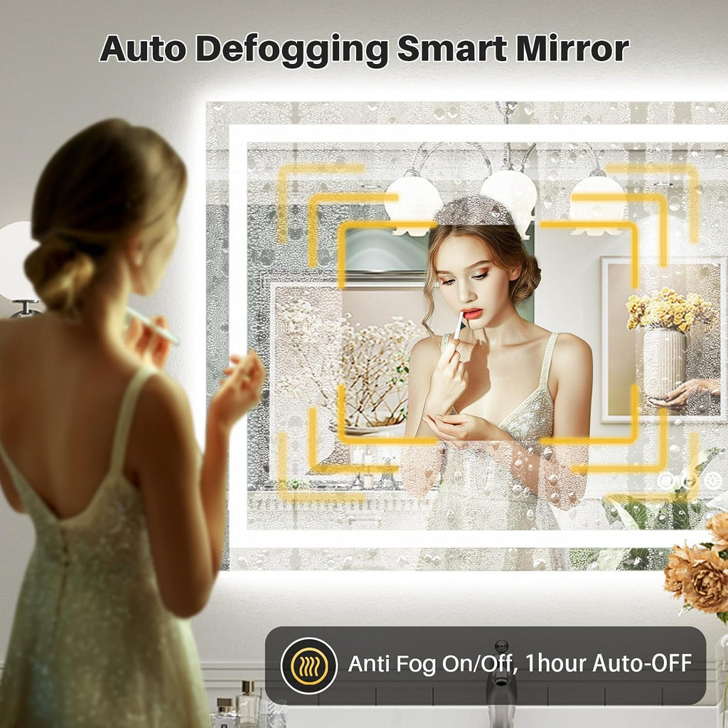 40x32 Inch LED Bathroom Mirror with Lights, Backlit & Front Lit | Anti-fog, 3 Color Dimmable, Memory Function, HD