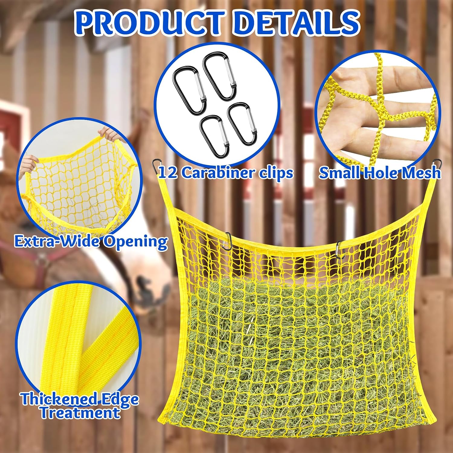 3 Pcs Hay Bags for Horses, Slow Feed Hay Nets for Horses Goat Sheep, Large Capacity Hay Feeder for Stall, Trailer
