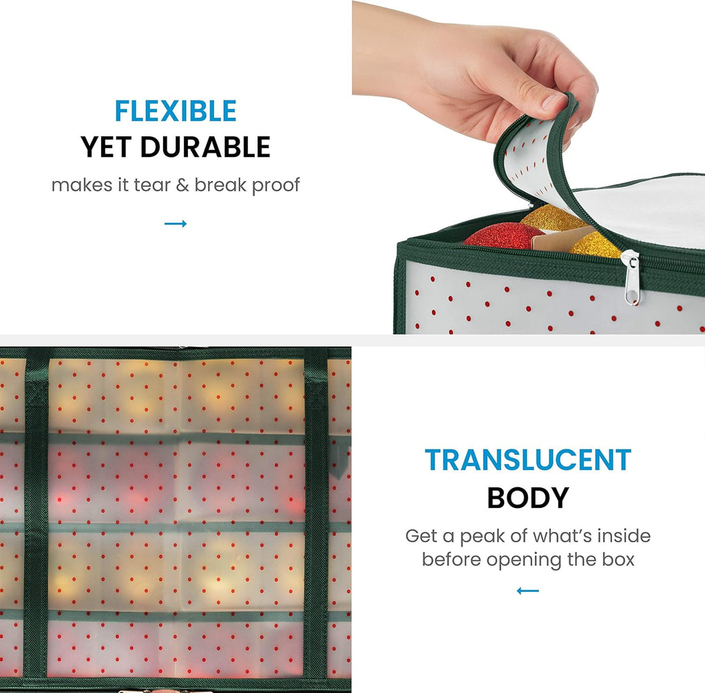 Christmas Ornament Storage Box Plastic - Stores 128 3" Ornaments with Individual Trays - Ornament Organizer Storage