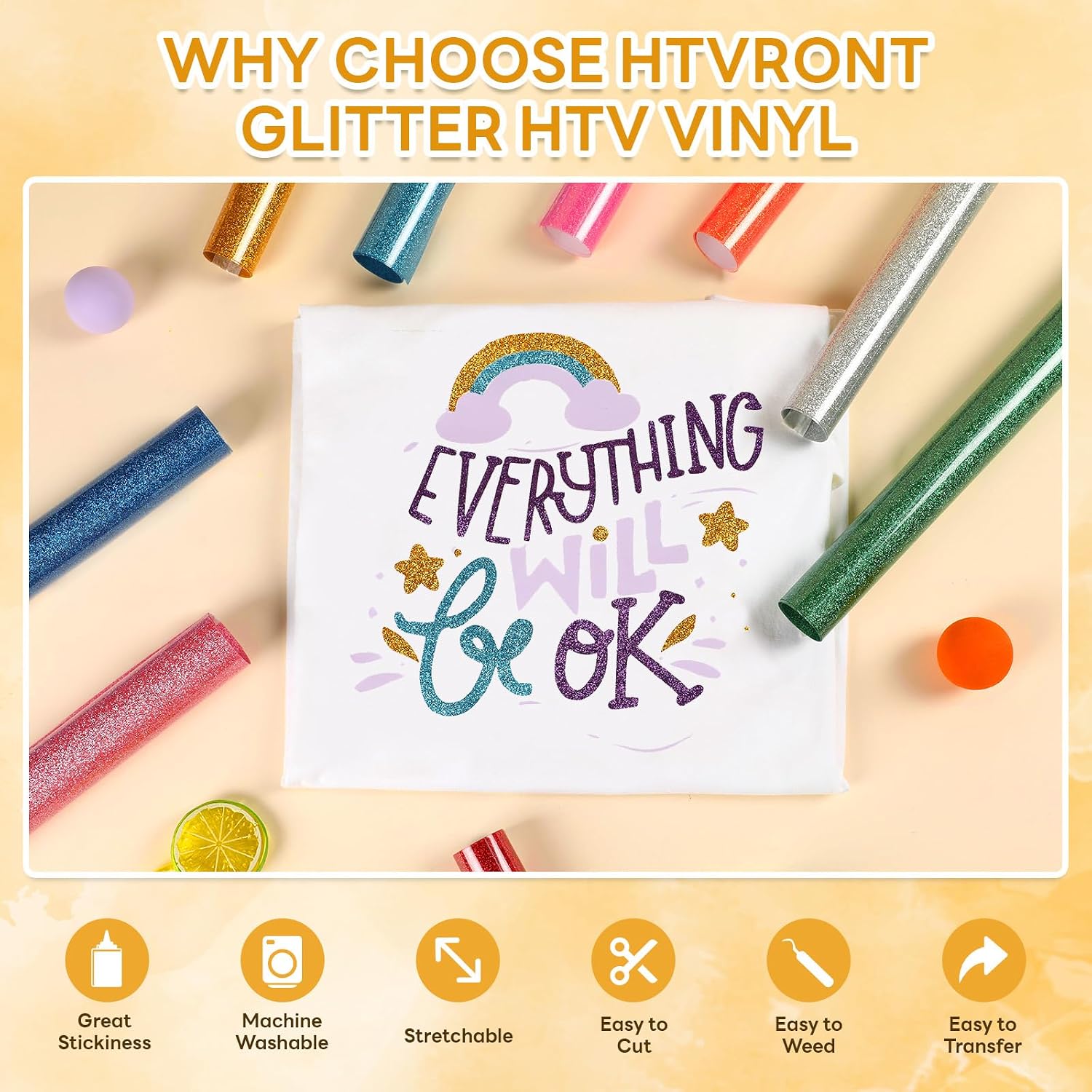 Glitter HTV Heat Transfer Vinyl - 13 Sheets 12" x 10" | Glitter Iron On Vinyl for T-Shirts, Sparkle HTV Compatible