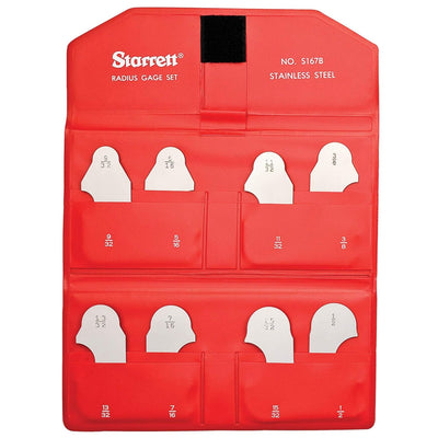 Starrett S167BZ Radius Gauge Set - Inch Without Holder, Satin Finish, 9/32-1/2" Range, 1/32" Increment, 8 Gauges